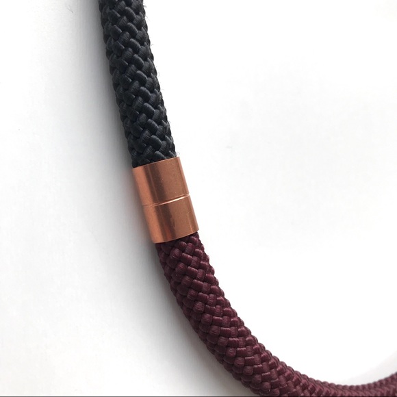 Black + burgundy statement necklace with copper pieces - Picture 3 of 3